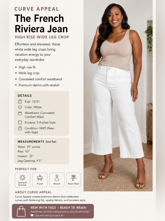Curve Appeal Denim - Curve Appeal The French Riviera Jean - White Wide Leg Crop Size 12/31​
